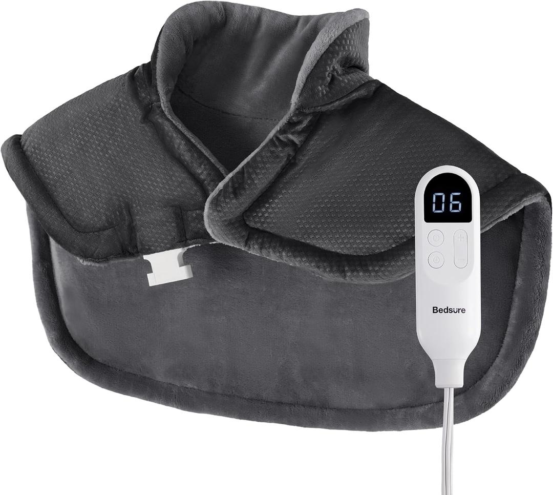 Bedsure Heating Pad for Neck and Shoulders Pain Relief - Father's Day & Birthday Gifts for Women Men Moms, FSA HSA Eligible, Weigthed Heated Pad 2.2lbs, Large Heated Wrap, 24" x 22", Grey