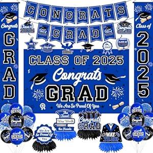 Graduation Decorations Class of 2025 Black and Gold Party Decor Set include Congrats Grad Banner Graduation Backdrop Class of 2025 Balloons Party Supplies