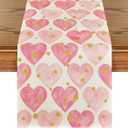 Artoid Mode Golden Pink Love Table Runner, Seasonal Anniversary Kitchen Dining Table Decoration for Home Party 13x90 Inch