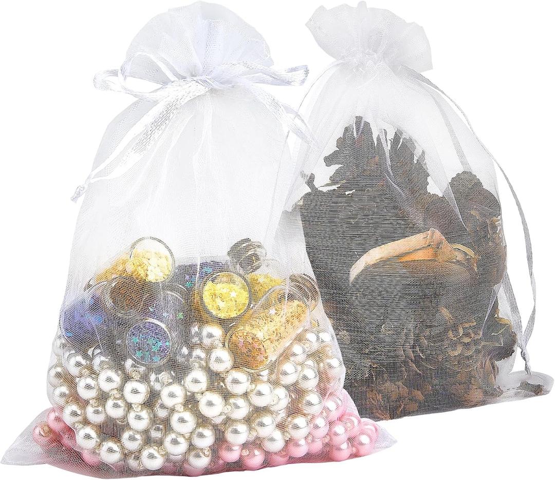 PACKINNO 100pcs White Organza Bags, Sheer Organza Bags 4x6 Inch, Small Mesh Bag Drawstring, Jewelry Gift Bags for Party, Candy, Christmas, Festival, Bathroom Soaps, Makeup, 1 Count