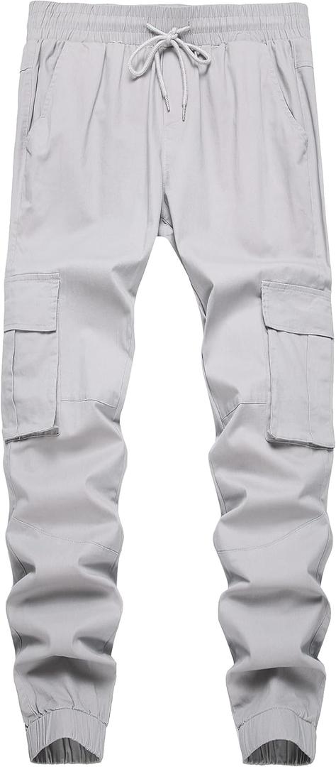 Mens Casual Cargo Joggers Pants Elastic Waist Slim Fit Stretch Chino Work Pants Twill Track Sweatpants Trousers (Gray)