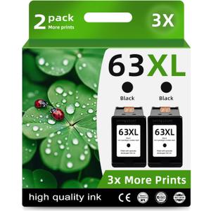 63XL Ink Cartridges Replacement for HP Ink 63 XL (2 Black) Fit for HP63 3830 5255 5258 4650 Envy 4520 4512 Deskjet 3632 1112 3637 3630 Printers BK