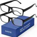 Gaoye 2-Pack of Reading Glasses +2.0 - Blue-Light Filter, UV Protection - Readers with Rectangle Frames