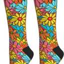 Duck Compression Socks Women and Men 15-20mmHg-Circulation Support Socks for Athletic Running Cycling (One Size, Hippie Flower)
