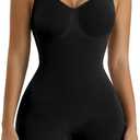 SHAPERX Women's Shaping Mid-Thigh Bodysuit Tummy Control Shapewear Seamless Full Body Shaper (Black)