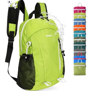 15L Water-resistant Hiking Daypack, Small Backpack Travel Outdoor, Lightweight Day Pack with Tool Loops (Luminous Green)