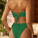 ZAFUL Women Strapless Textured Bandeau Bikini 2 Piece Swimwear Cheeky Solid Lace up Bathing Suits (Green, Medium)
