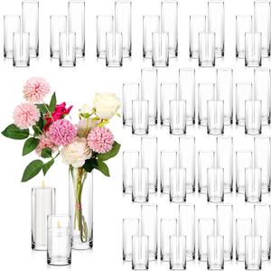 Maxdot Thick Glass Cylinder Vases for Centerpieces Different Sizes, 5", 6", 8" Clear Floating Candle Flower Vases Holder for Wedding Party Table Decor(Classic,36 Pcs) (Transparent)
