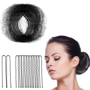 Zonon 50Pcs Bun Hair Nets & 40Pcs U Shaped Pins for Ballet, Invisible Elastic Edge Mesh Ballet Bun Nets Hair Accessories Set for Women, Girls, Kids (Black)