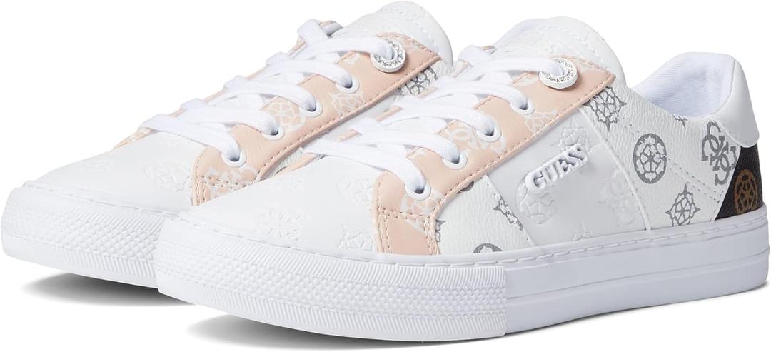 GUESS Women's Loven Sneaker (7, White/Pink 680)