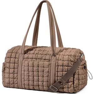 Quilted Travel Duffle Bag for Women Medium Weekender Bag Puffer Overnight Bag Large Soft Puffy Duffel Bag Carry-On Gym Bag Lightweight Personal Item Travel Bag for Trips Business Sport Airplane (Khaki)