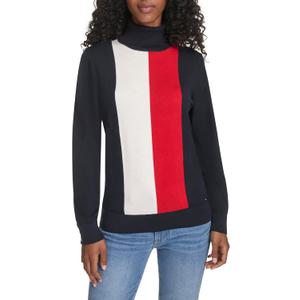 Tommy Hilfiger Womens Long Sleeve Cotton Turtleneck Light Weight Sweater (Large, Sky Captain)