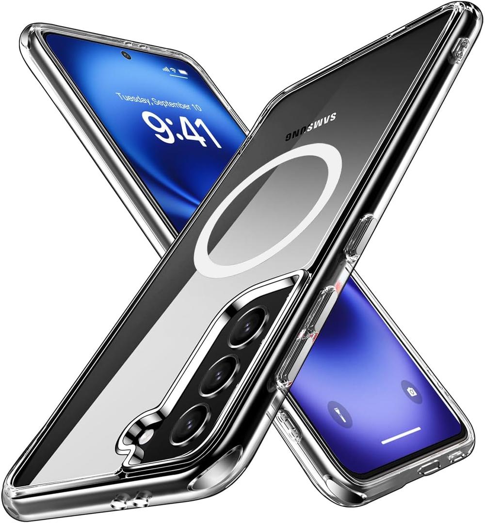 for Samsung Galaxy S21+ Plus Clear Case with Magnetic, Anti-Yellowing TPU & PC Back Cover Camera Protection, Wireless Charging Compatible