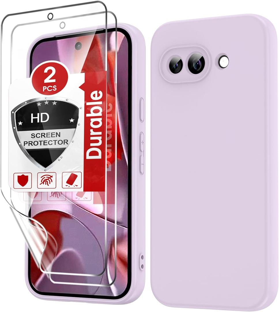LeYi for Pixel-9A-Case: Google Pixel 9A Phone Case with 2PCS HD Screen Protector, Soft Liquid Silicone Shockproof, Slim & Anti-Scratch Phone Case for Google Pixel 9A, Purple