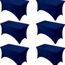6-Pack Premium Navy Blue Spandex Tablecloths for 4ft Rectangle Tables, Stain & Wrinkle-Resistant, Washable Stretch Polyester Fitted Table Cover for Weddings, Banquets, Trade Shows Events