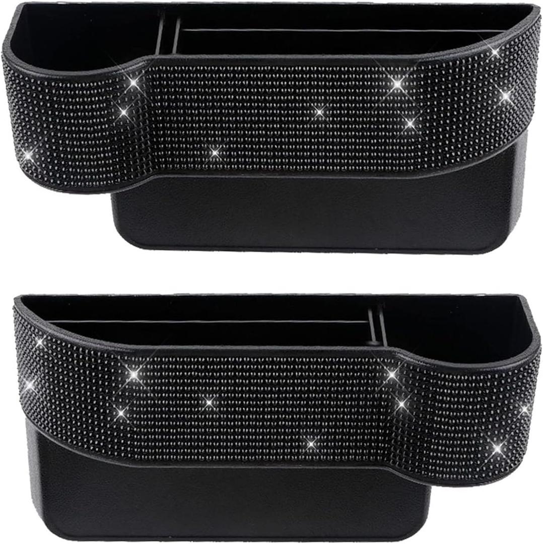 Bling Bling Car Seat Gap Filler, Car Seat Console Pockets Organizer Caddy Catcher, Crystal Auto Console Side Pouchs for Cellphone Wallet Coin Key Credit Card (Driver side & Passenger side-Black)