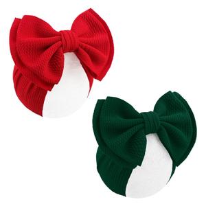 7'' 2PCS Green Hair Bows Christmas Hair Accessories Newborn Headband Baby Girl Christmas Outfit Red Headbands for Girls Xmas Clothes