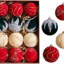 12 Pcs Velvet Christmas Ornaments 3.15-Inch Bulk Flocked Xmas Tree Bulbs Ornaments, Plastic Hanging Velvet Chritmas Balls Decorations for Xmas Tree Holiday Wedding Party, Assorted Colors