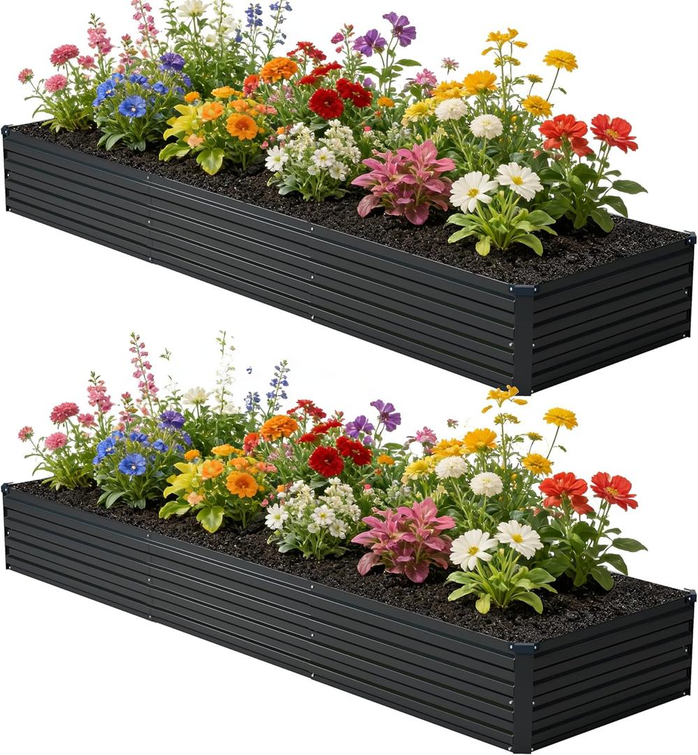 10x2x1 ft(2 Pack) Galvanized Raised Garden Bed,Outdoor Planter Box Metal Patio Kit Planting Bed for Vegetables Flowers and Succulents,Black