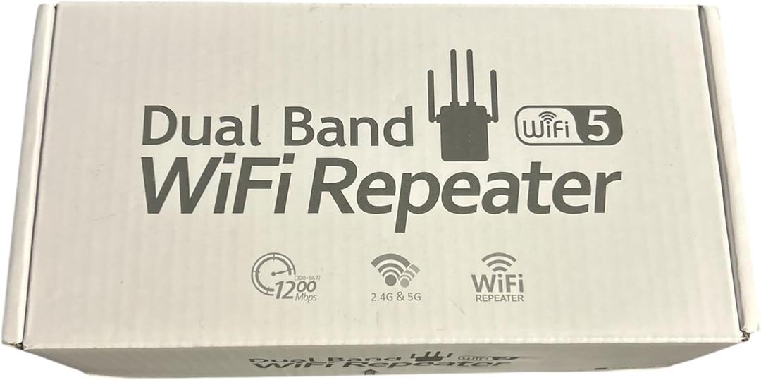 Dual Band WiFi Repeater, WiFi 5 Wireless Range Extender, 2.4G and 5G, 1200Mbps Signal Booster
