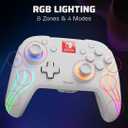 PDP Gaming Afterglow Wave Wireless Nintendo Switch Pro Controller - Officially Licensed, Nintendo Switch 2, Switch Lite/OLED, RGB LED Customization, App Controls, Rechargeable Battery Power - White