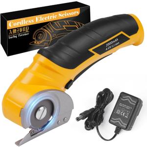 Cardboard Cutter Electric Box Cutter, Cordless Electric Scissors Carpet Cutter Tool with Rechargeable & Safety Lock, Rotary Blade for Recycling Cutting Leather, Blanket, Gifts for Men Adult Crafter (Ginger Yellow)