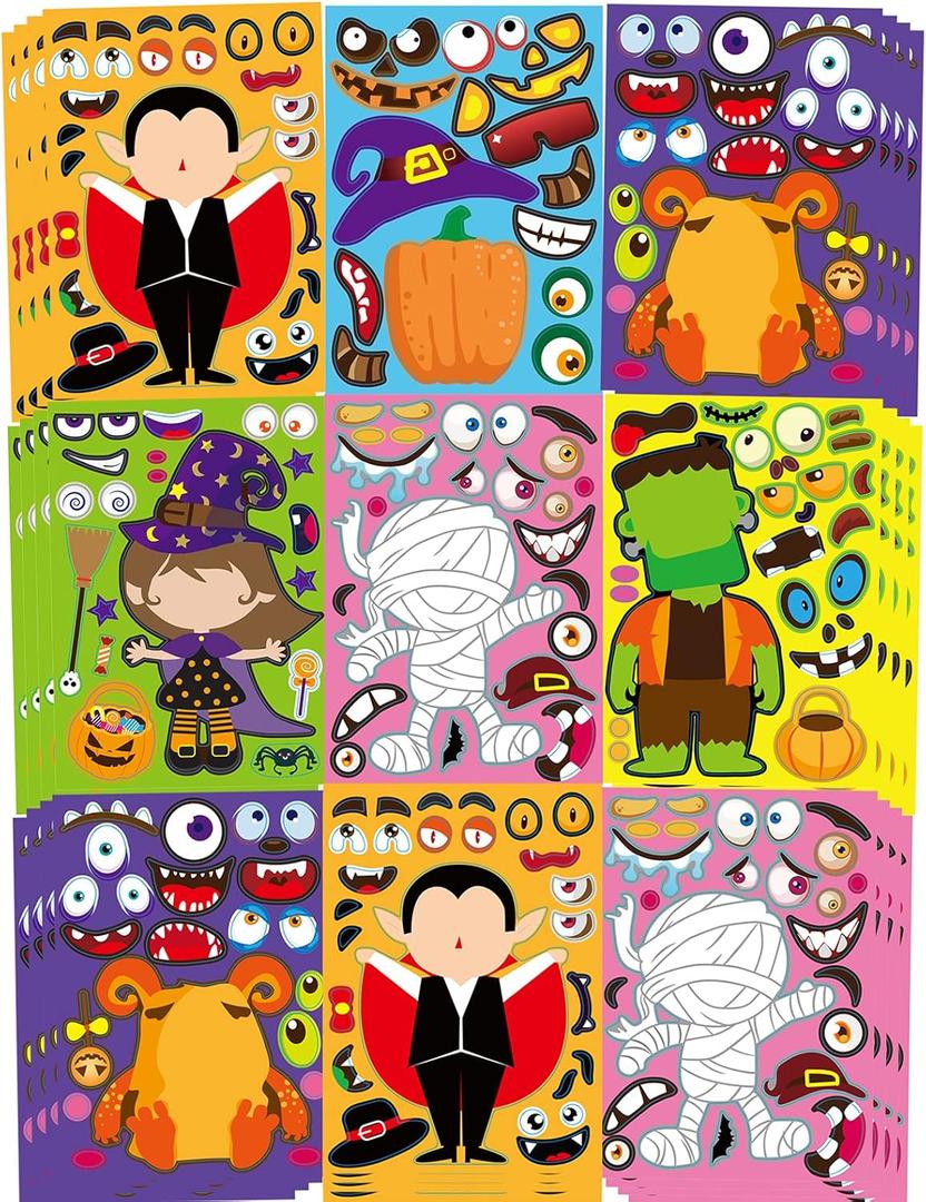 42 Sheets Halloween Party Games Stickers for Kids Make Your Own Stickers, Kids Halloween Activities Pumpkin Mummie Zombie Witche Monster Vampire for Party Favors