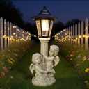 Angel Boy and Girl Statue with Solar Lantern, Outdoor Solar Angel Garden Statue with Roma Pillar for Garden Lawn Patio Yard Deocr, Mother's Day Birthday Gift