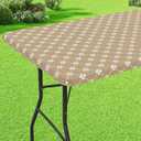 Misaya Rectangle Vinyl Table Cloth, Elastic Fitted Tablecloth with Flannel Backing, Waterproof Plastic Table Cover Fits 8 Foot Folding Tables for Picnic, Camping, Indoor and Outdoor (Khaki, 30" x 96")