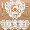 4 Pcs Valentines Day Heart Placemats 12 Inch Crochet White Lace Doilies Vintage Embroidered Table Mats for Dining Room Wedding Cup Vase Decorations