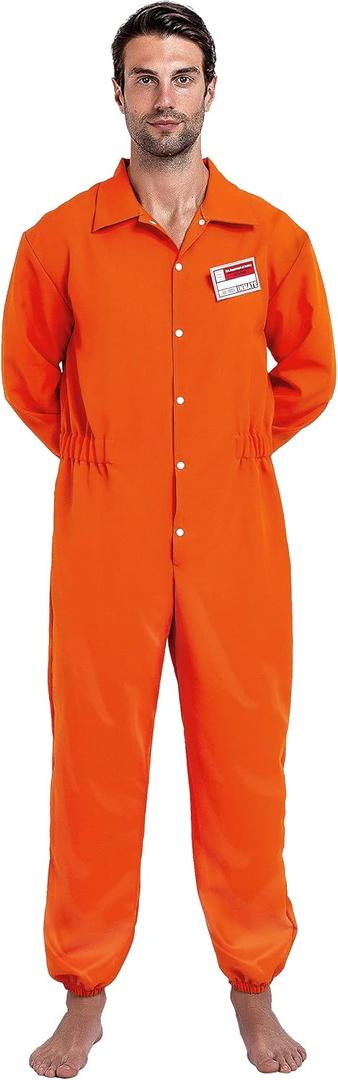 Spooktacular Creations Orange Prison Jumpsuit Men, Prison Costume Adult for Halloween Costumes with Name Tag (X-Large)