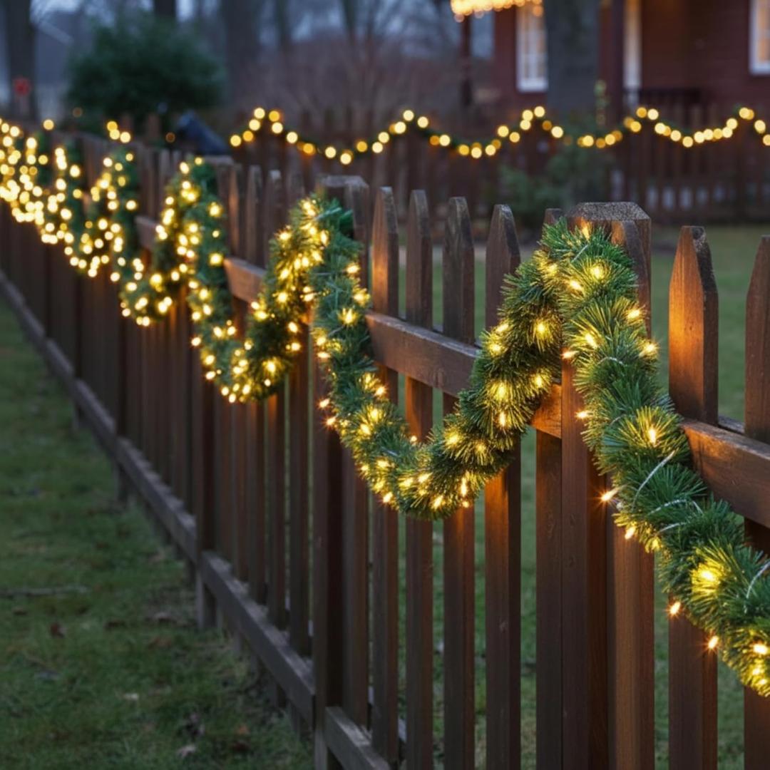 49 ft Christmas Outdoor Garland with Lights Artificial with 160 LED Light Pine Garland Soft Greenery for Christmas Outdoor Indoor Decoration Holiday Party Stairs Wall Fireplace Porch