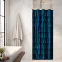 Blue Ruffle Shower Curtain Boho Farmhouse Ruffled, Vintage Navy Fabric Bath Curtains, Elegant Shabby Chic Cottagecore Decorative Bathroom, Modern Country Style 36x72 inch