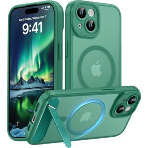 Magnetic Compatible with iPhone 15 Case, [Built-in Invisible Kickstand][Compatible with MagSafe][Full Camera Protection] Translucent Matte Phone Case for iPhone 15 6.1" Teal (Blue Green)