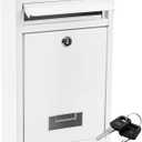 DEAYOU Wall Mount Mailbox with Key Lock, Locking Mail Box for Outside, Steel Cover Metal Dropbox, Security Postbox with Slot for Envelope, Letter, Home, Office, 12.6" H x 8.5" L x 3.3" W, White