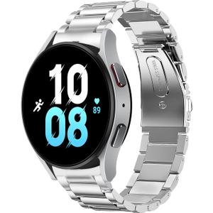 No Gaps Bands Compatible with Samsung Galaxy Watch 7/FE/6/5/4 Band 40mm 44mm, Galaxy Watch 6 Classic 47mm 43mm, Stainless Steel Metal Replacement No Gap Band Women Men Large Small (Silver)