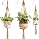 Mkono Macrame Plant Hangers, 3 Different Sizes Indoor Hanging Planters Basket Decorative Flower Pots Holder Stand Boho Home Decor, Brown