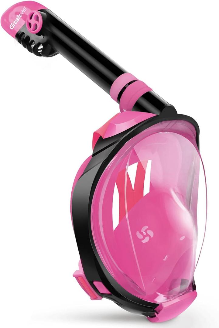 Greatever G2 Full Face Snorkel Mask with Latest Dry Top System,Foldable 180 Degree Panoramic View Snorkeling Mask with Camera Mount,Safe Breathing,Anti-Leak&Anti-Fog (Small-Medium, Pink)