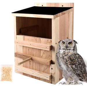 Owl House Premium Cedar Wood Screech & Barn Owl Nesting Box - Large Handmade Bird House with Rectangular/Circular Opening, Mounting Screws, and Cedar Shavings Included - Easy Assembly