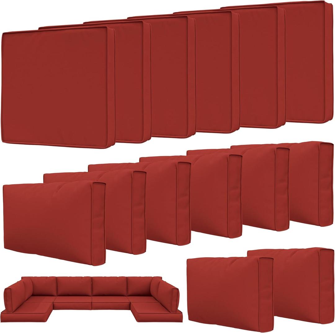14 Pcs Outdoor Patio Cushion Covers, Replaceable Waterproof Furniture Covers, Outdoor Non-Slip Covers with Zippers, Couch 3 Sizes, Covers Only, Terra Red