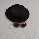 Fashion Classic Black Fedora Hats + Red Heart Sunglasses Costume Outfit - Flat Wide Brim Church Cap Jazz Hats, for Women and Men