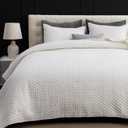 Powdion Velvet Quilt Queen Size, Oversized Bedspread Quilted Bedding Set, Luxurious Soft Coverlet Set Lightweight Velvet Comforter for All Season with Pillow Shams, 90x96 Striped White