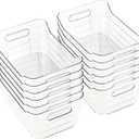 Clear Storage Bins 12 Pack, BPA Free PET Pantry Organizers with Handles, Freezer & Fridge Safe Narrow Plastic Storage Containers for Kitchen, Cabinet & Bathroom (3.1 x 7.9 x 5.5)