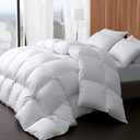 Luxury Goose Feather Down Comforter Oversized King Size 850+ Fill-Power, Fluffy and Cozy Duvet Insert with 1000T 100% Cotton, All Season Premium Medium Warmth Oversized King Down Comforter (White)