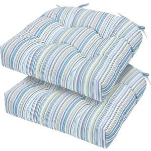 FUNHOME Set of 2 Outdoor Chair Cushions Waterproof Tufted Seat Cushions for Patio Furniture 19 x 19 x 5 Inch Patio Cushion for Rocking, Camping, Kitchen Chairs-Blue Stripe