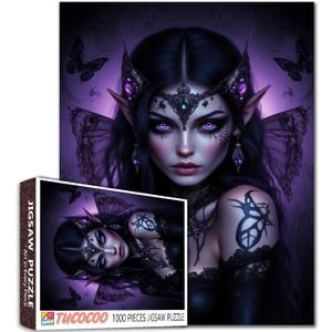 Purple Dark Elf Jigsaw Puzzles for Adults 1000 Pieces,Gothic Demon Jigsaw Puzzle Art 20 x 27 Inches Colorful DIY Magic Elves Puzzles for Home Decoration, Family Puzzle Perfect for Game Nights