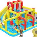 Inflatable Bounce House Water Slide,12.5ft x 11.4ft,Long Slide,Basketball Hoop,Fun Central Obstacle,Throw Ball Game,Tunnels, Climbing,Water Cannon,Inflatable sandbags.