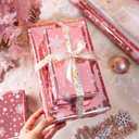 Retrify Christmas Wrapping Paper - 17 Inch x 32.8 Feet Mini Roll - White Snowflake with Grid Cutting Lines Foil Pink Gift Wrap Paper for Holiday Shower Party Celebration