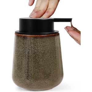 INGOFIN Ceramic Lotion Dispenser - 12 oz Refillable Hand Soap Dispenser Bathroom, Modern Liquid Dispenser with Pump, Dish Soap Dispenser for Kitchen, Kiln-Glazed Green