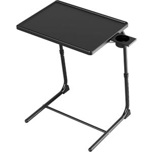 TV Tray Table, Allpop TV Dinner Tray for Eating, Adjustable Folding Laptop Table with 6 Heights & 3 Tilt Angles, Cup Holder on Couch & Bed, Black